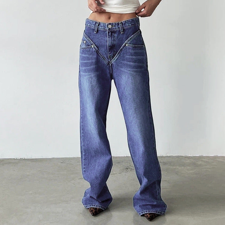 Women's American Style Retro High Waist Straight Jeans