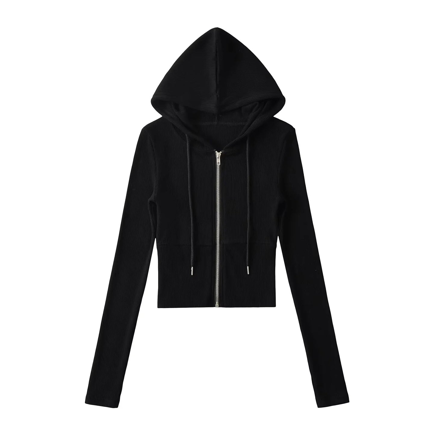 Sporty Casual Hooded Zip-up Waist-cinching Sweatshirt For A Slimming Effect