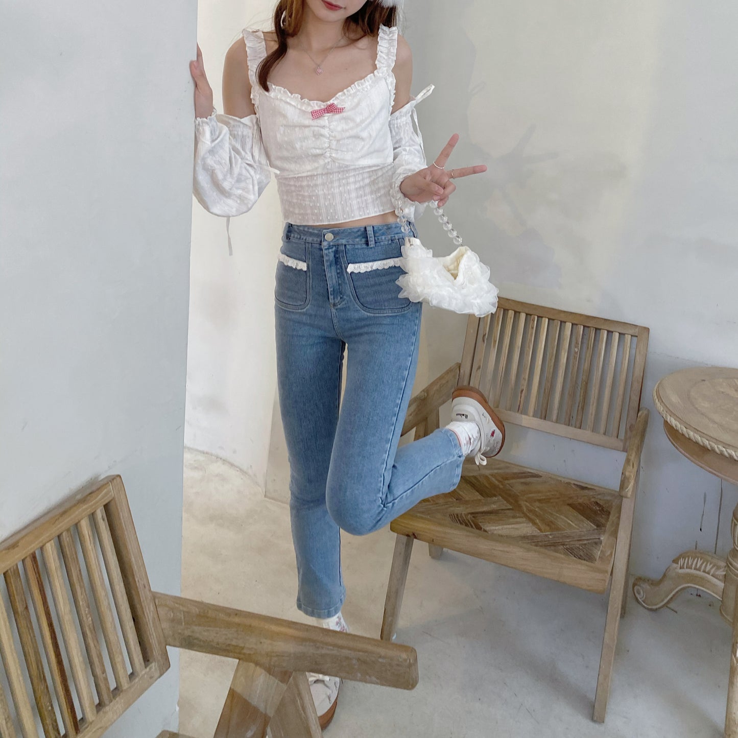 Design Slim Jeans til kvinder, lige model, høj talje, strækbare, cigaret-slim lange bukser