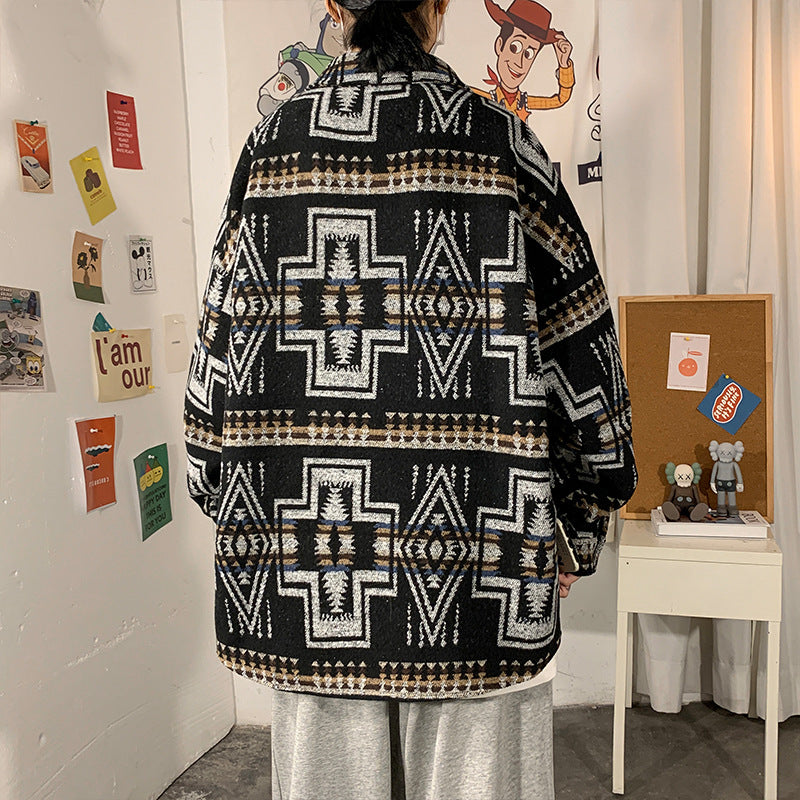 Hong Kong Style Poster Wall Loose Woolen Coat Plus Size Men