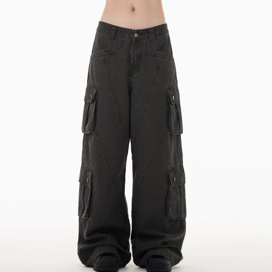 Retro Deconstruction Cargo Jeans Men And Women Loose Casual