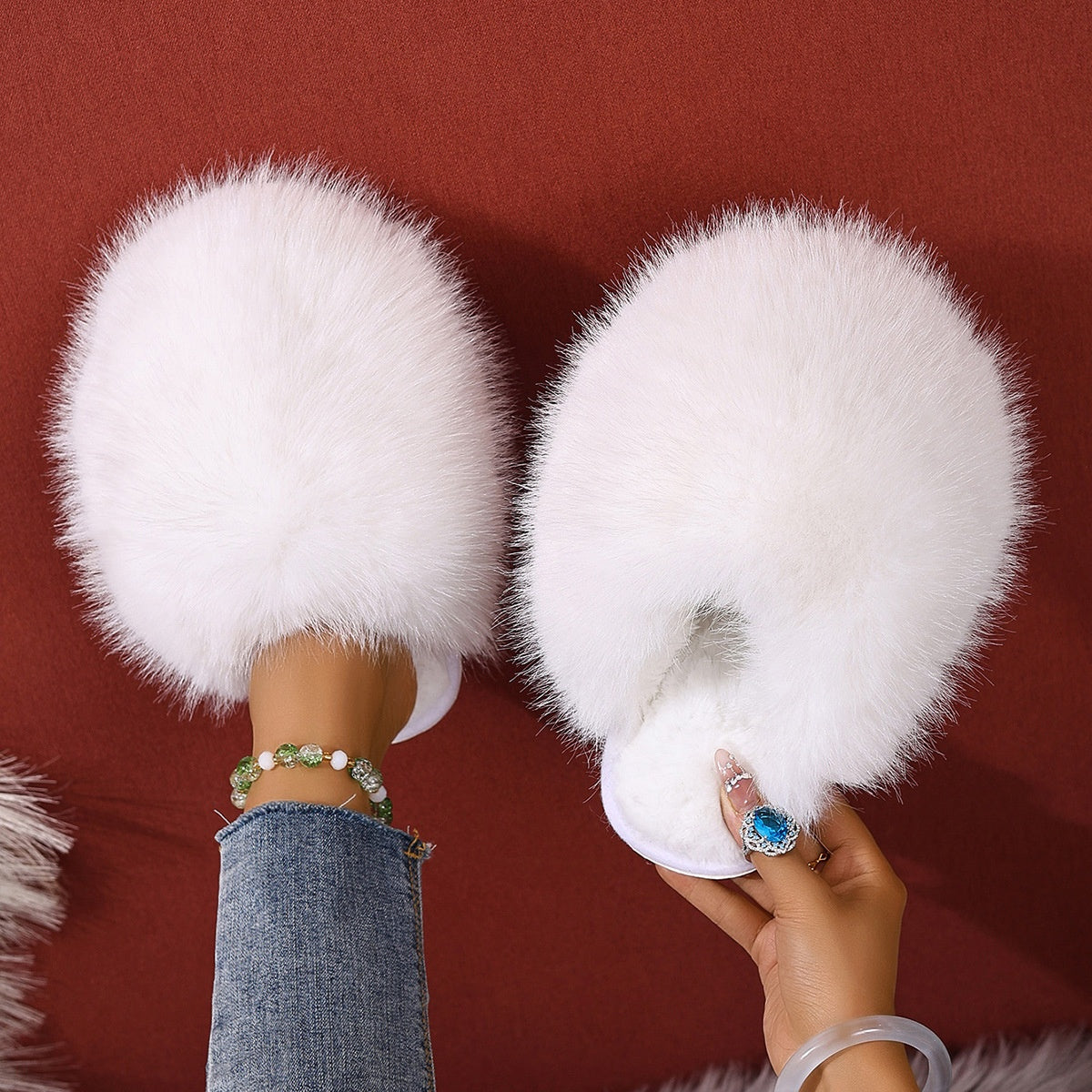 Large Size Solid Color Fluffy Soft Bottom Winter Baotou Home Warm Multi-color Cotton Slippers