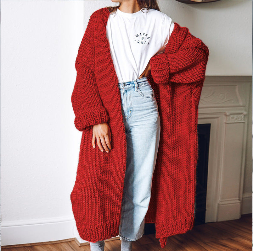 Long Solid Color Plus Size Loose Cardigan Sweater Coat