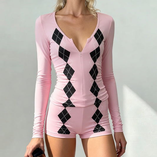 Women's Two-piece Set Long-sleeve Top And Slim-fit Boxer Shorts