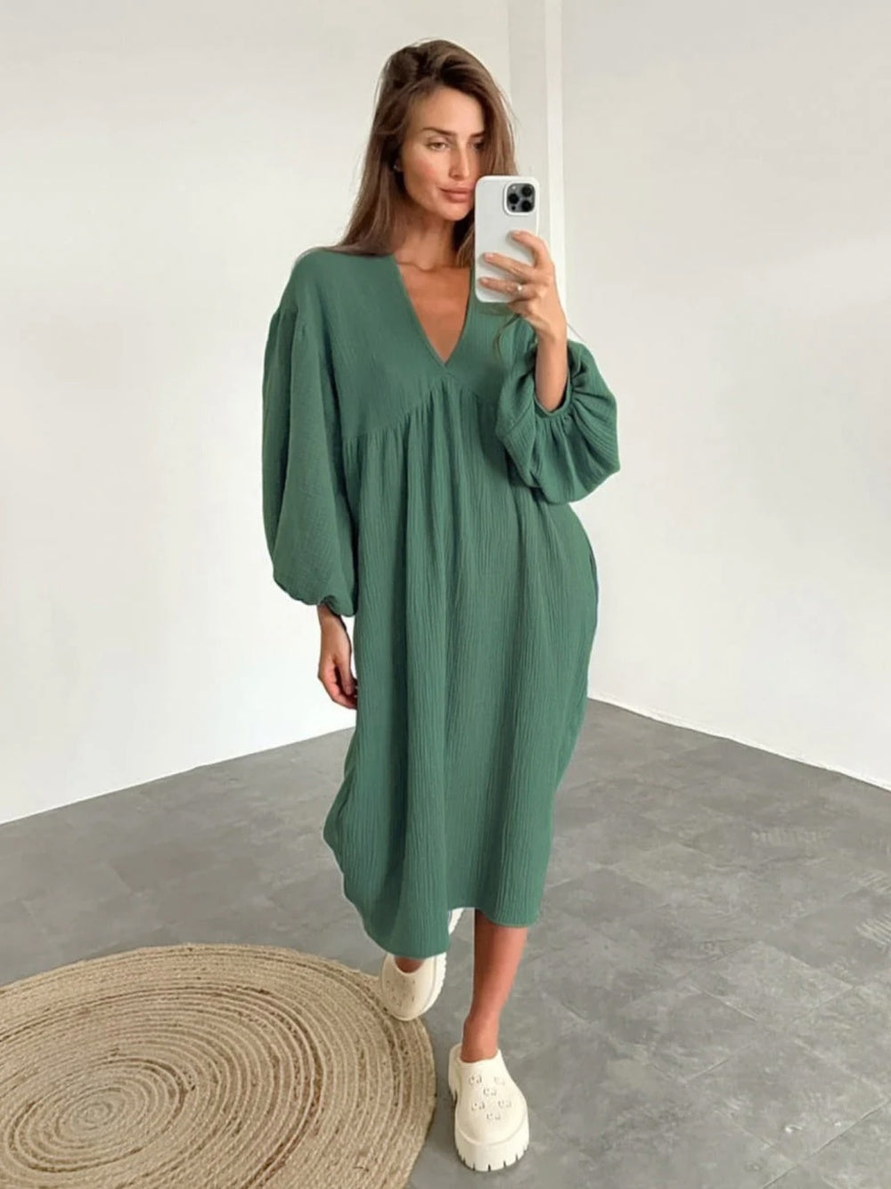 Pure Cotton Linen Loose Fitting Home Nightgown