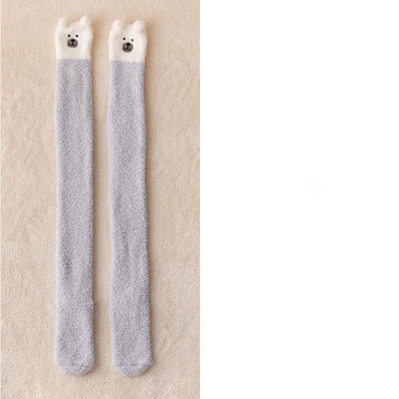 Fall Winter Over The Knee Plus Long Coral Fleece Floor Socks