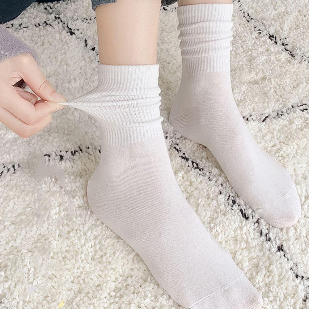 Solid Color Women's Mid Tube Socks Pure Cotton Tide Black
