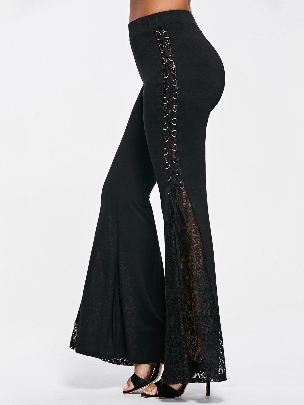 Womens Flared Pants With Lace Trim