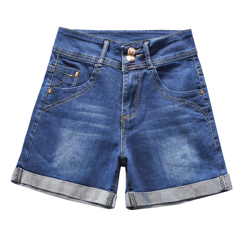 Women's Hem Denim Shorts With Double Buttons And Two Colors