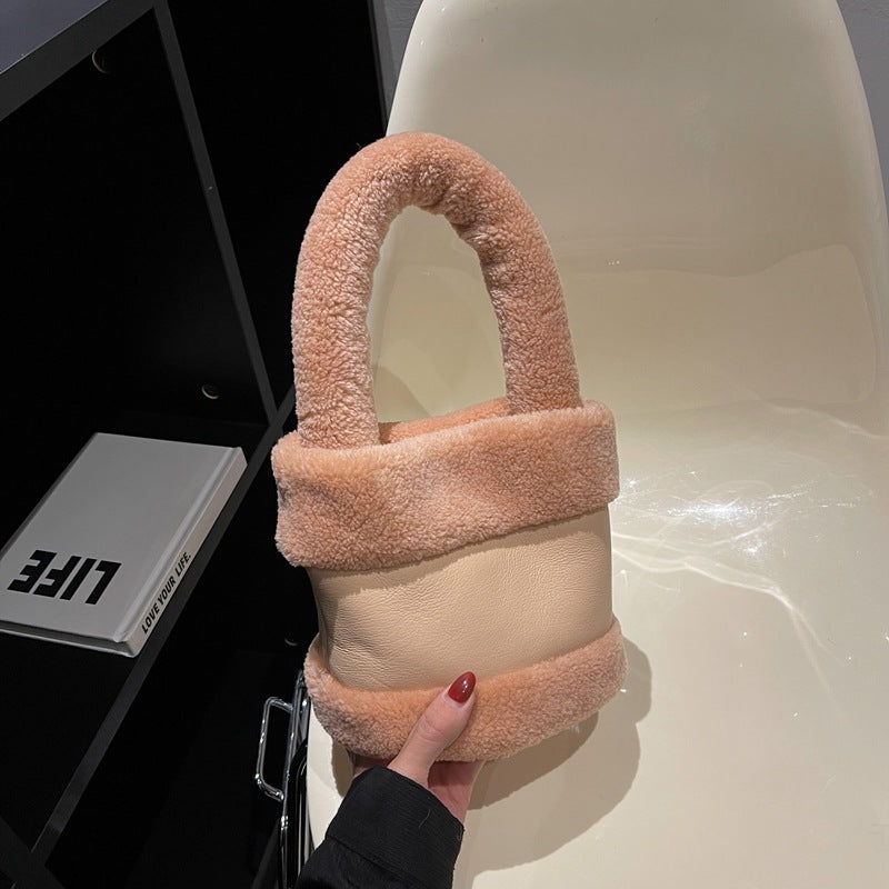 Tide Personality Splicing Fur Bag Sweet Handbag