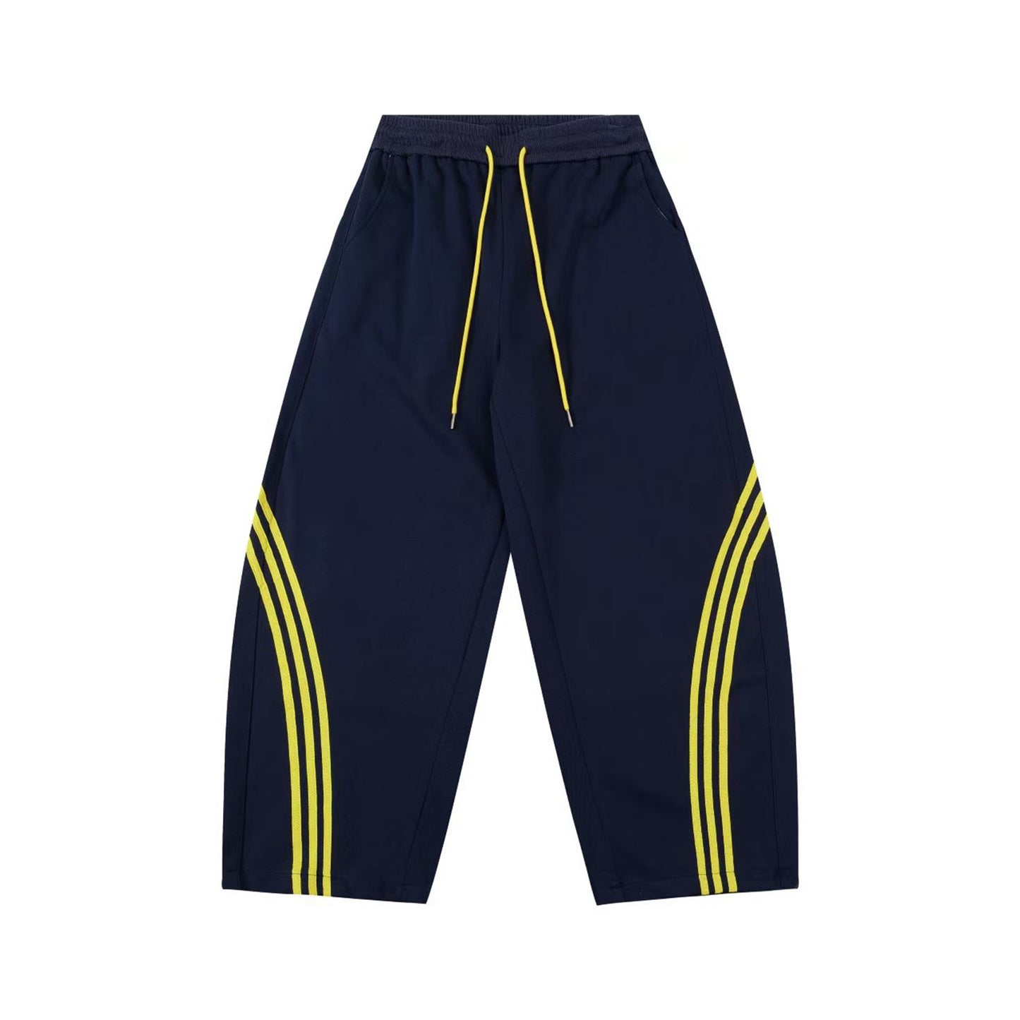 Womens American-Style Retro Striped Color-Block Patchwork Cropped Sweatpants