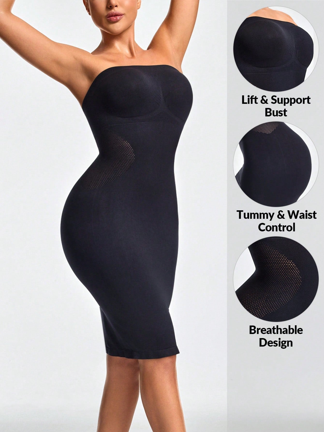 Women's Firm Control Strapless Dress - Bust Support & Breathable Tummy Contour