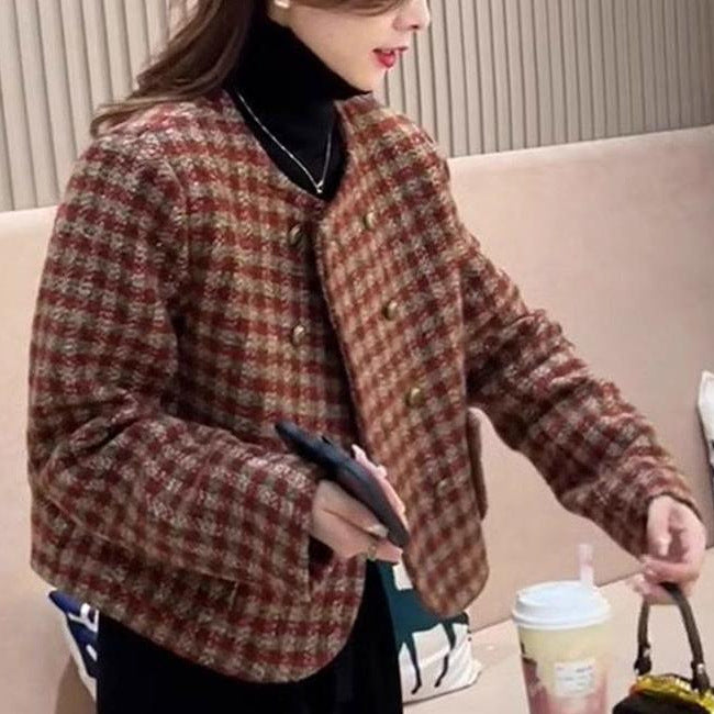 Grid Petite Fashion Casual Versatile Short Jacket