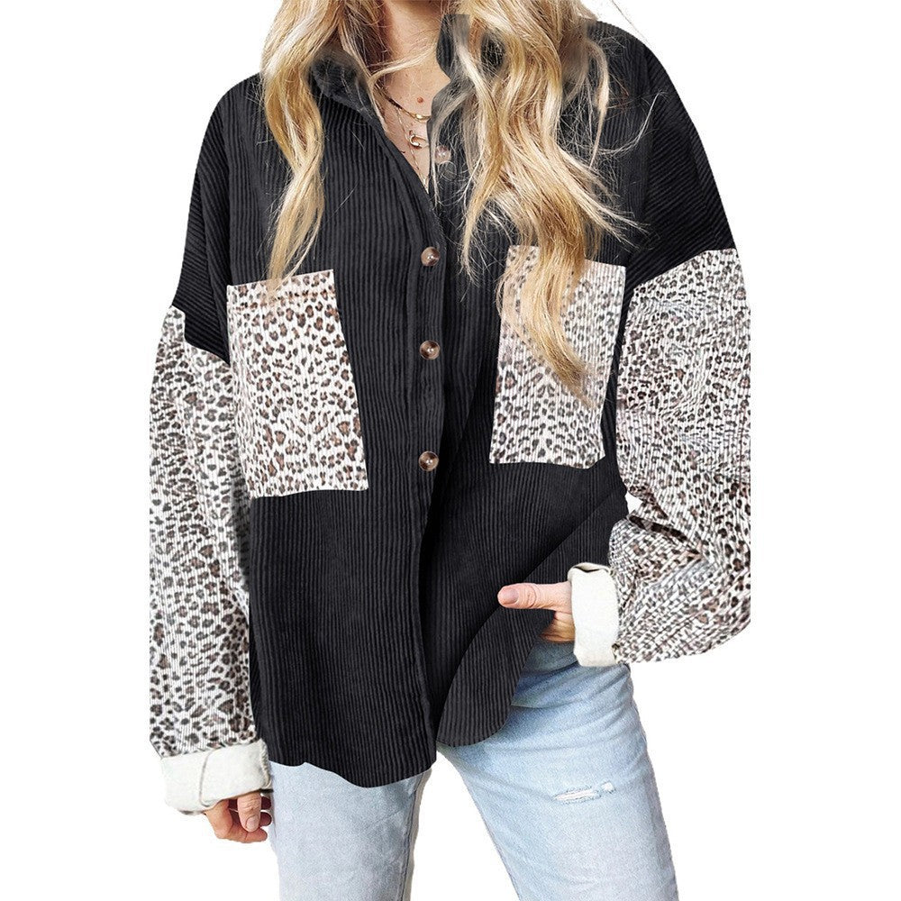 Leopard Print Women's Shirt Lapel Pit Strip Casual Jacket