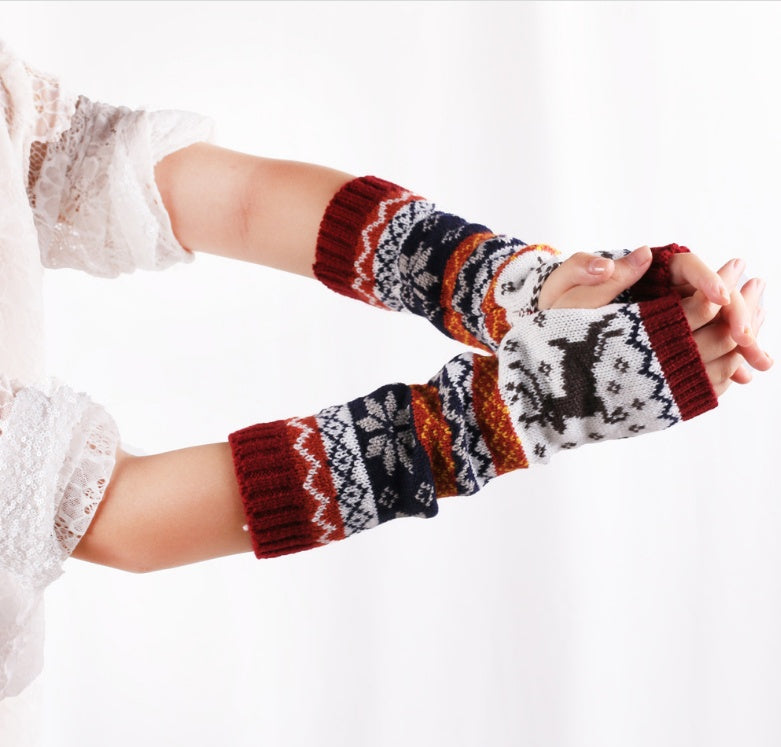 Ladies Woolen Knitted Cartoon Warm Christmas Gloves