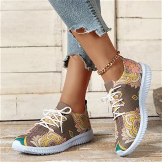 Women's Fashion Casual Flat Lace-up Flying Woven Breathable Sports Shoes