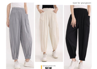 Pleated Overalls Women's Casual Versatile Design Sense Elastic Waistband Slimming Harem Skinny Pants