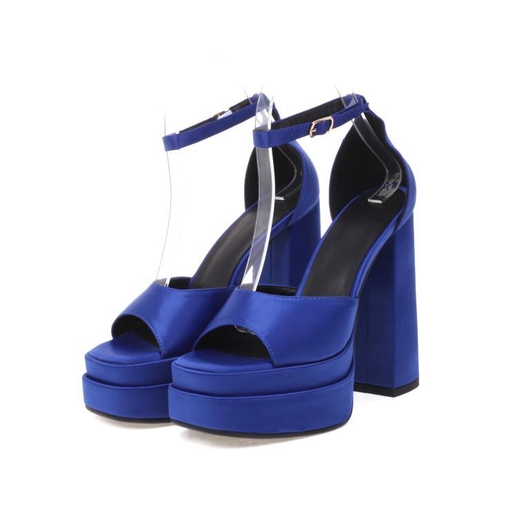 Silky Fish Mouth Chunky High Heel Sandals
