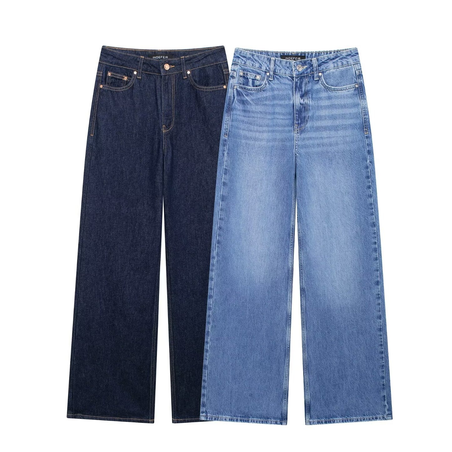 Europæiske Og Amerikanske Nye Franske Mode Enkle Højtaljede Vide Ben Jeans