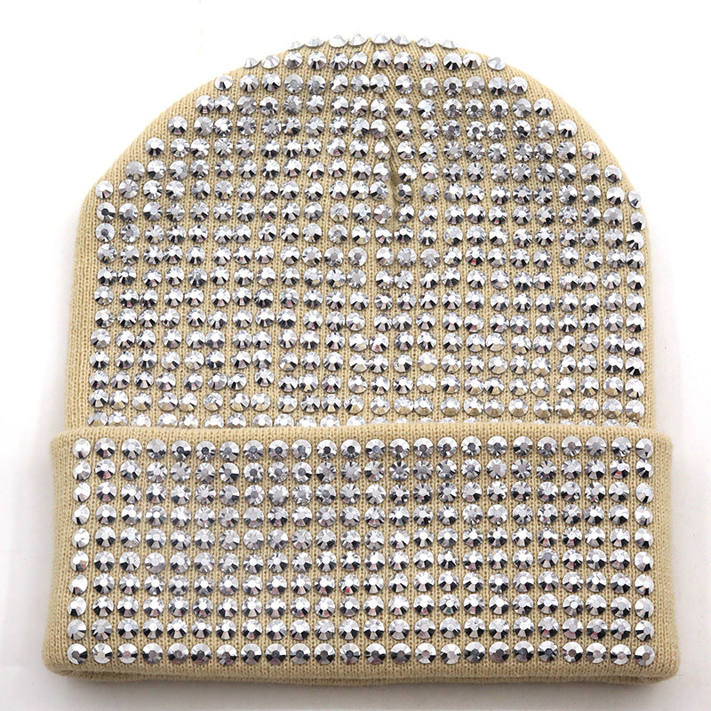 Punk Rhinestone Warm All-matching Acrylic Knitted Drill Cap