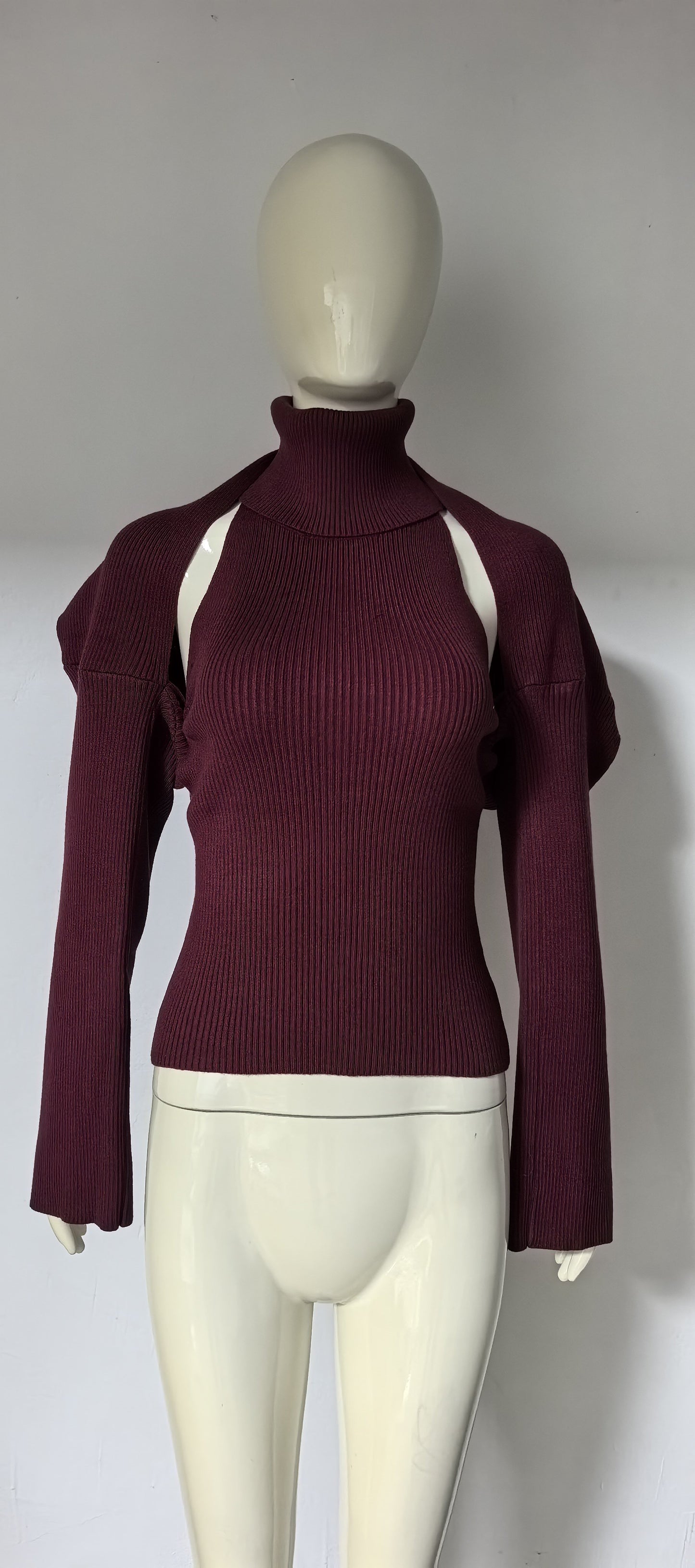 Sexy Backless Buckled Knit Vest And Long-Sleeve Shawl Two-Piece Set