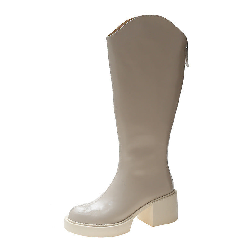 Elastic Tube Women's Thick-soled Low-heeled Boots