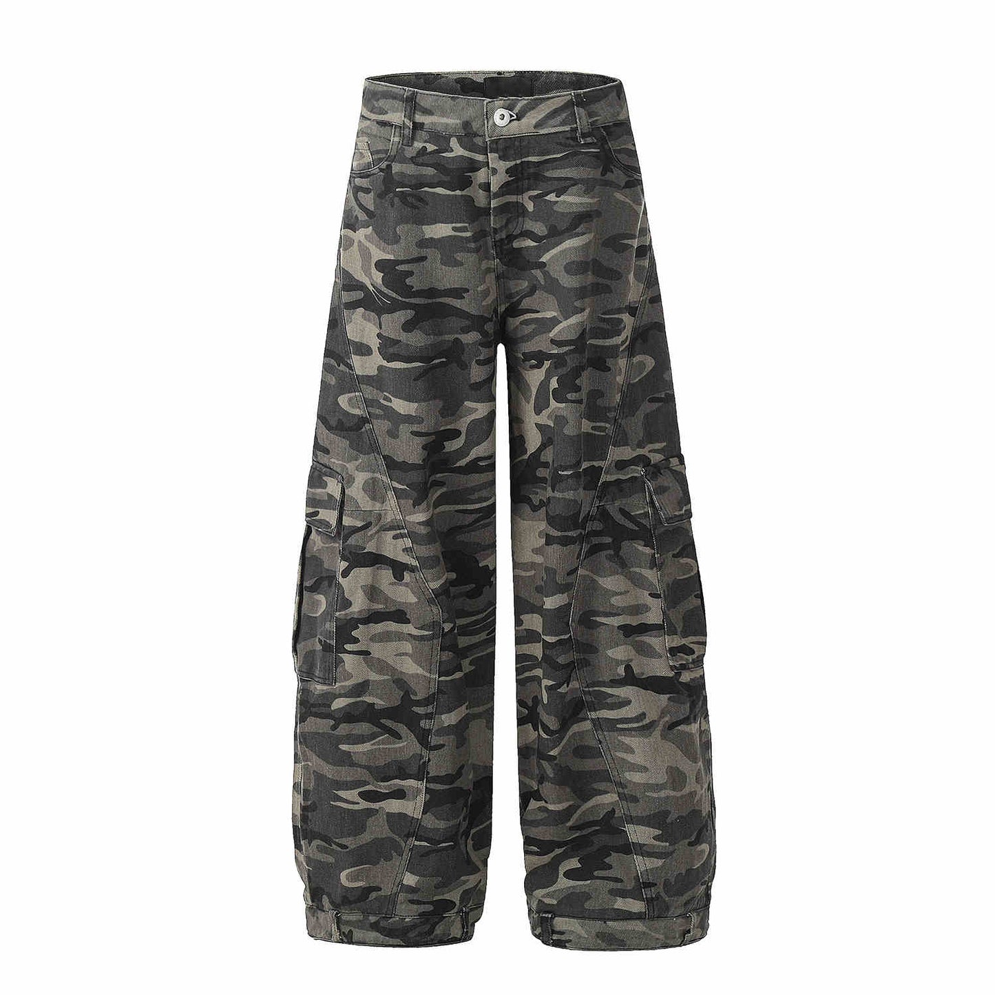 Retro camouflagemønstrede overalls med vide ben til kvinder – løse, afslappede bukser