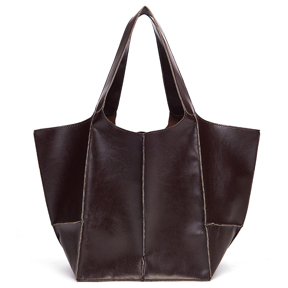 Women's Fashion Vintage Oil Wax Leather Large Capacity Shoulder Handbag