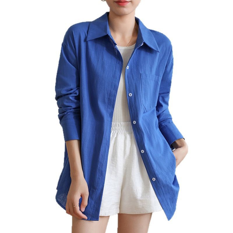 Sunscreen Cardigan Summer Thin Loose French-style Cotton-Linen White Shirt