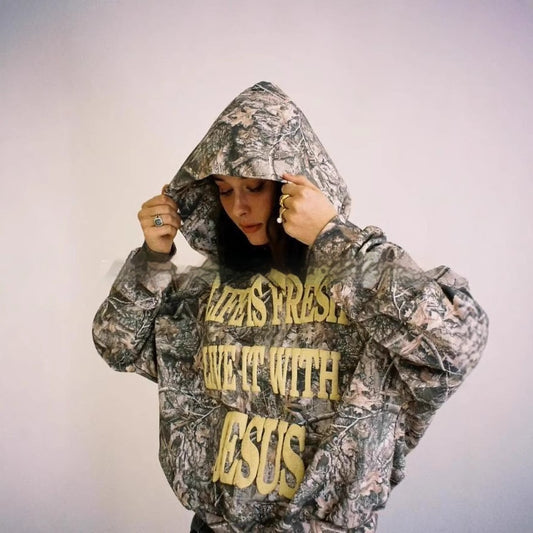 Camouflage Pattern Hoodie Long-sleeved Sweater For Women