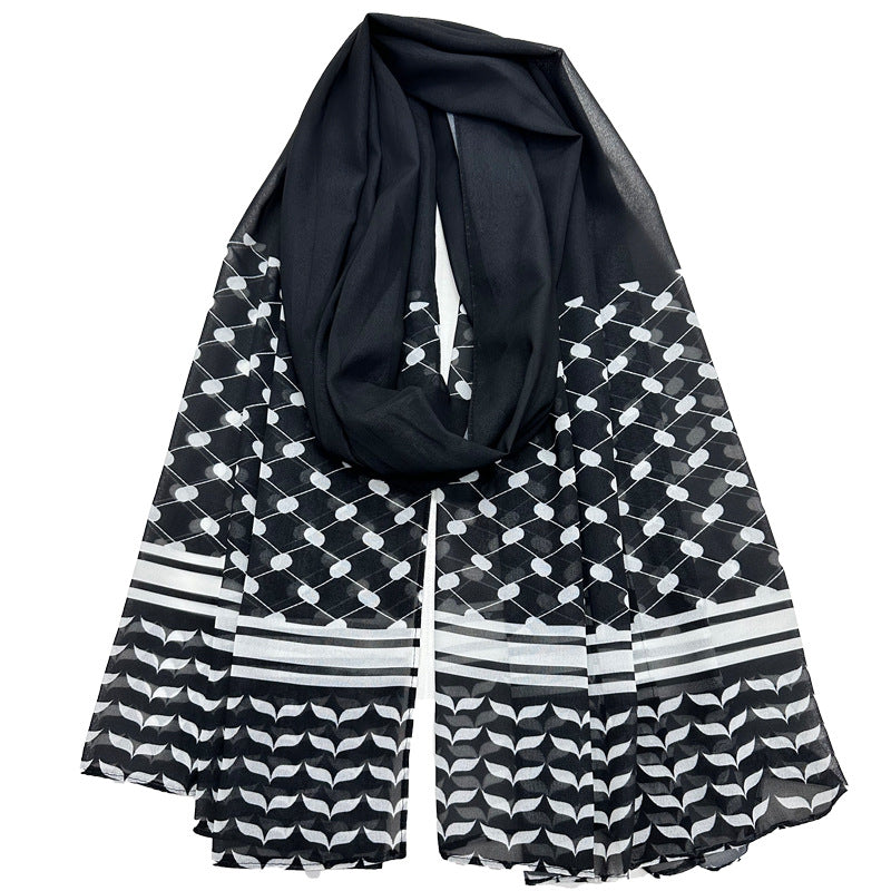 Solid Color Malaysian Women's Printed Pearl Chiffon Bubble Long Scarf Headscarf