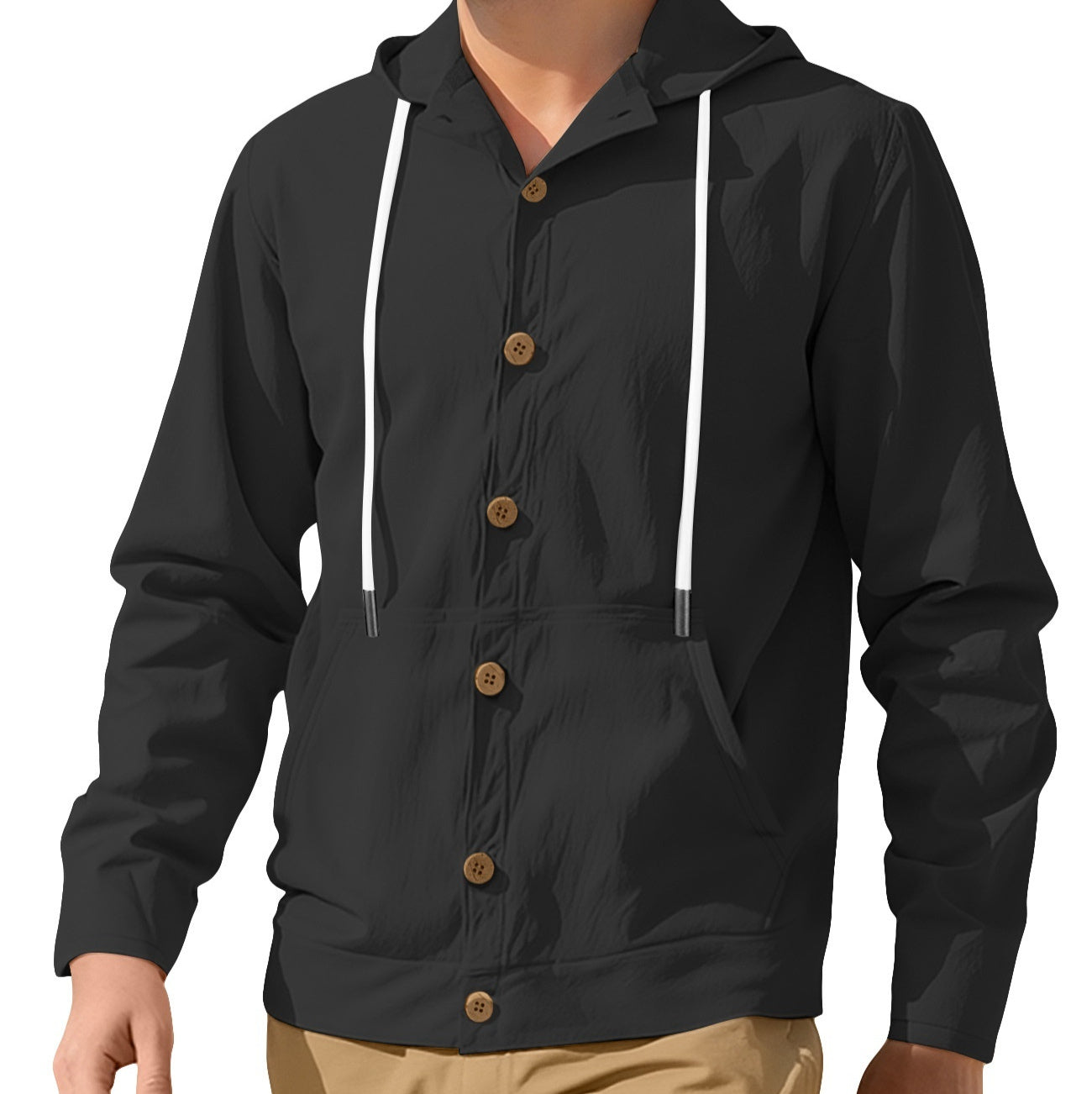 Men's Button-Down Loose Linen Casual Simple Beach Hooded Long Sleeve Jacket