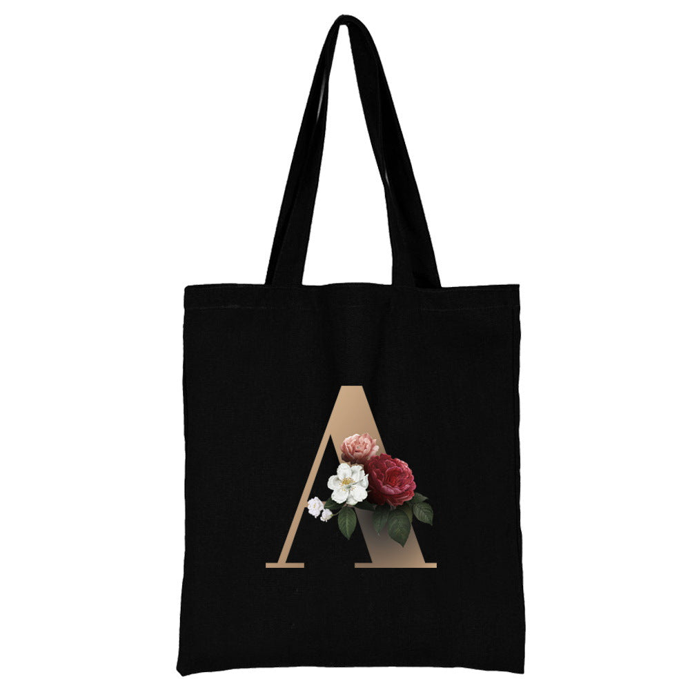 English Alphabet Flower Printed Canvas Bag