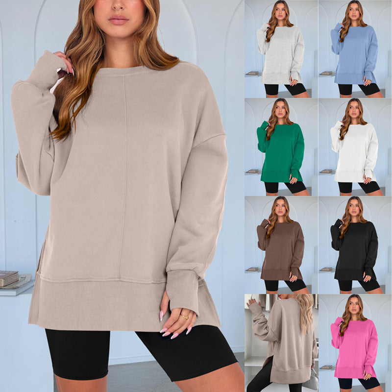 Moderne afslappet rundhalset pullover løs sport langærmet sweater