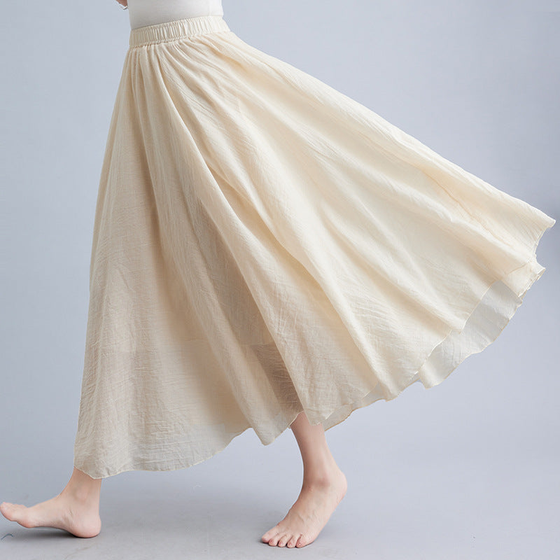 Women's Artistic Cotton And Linen Big Hem Skirt