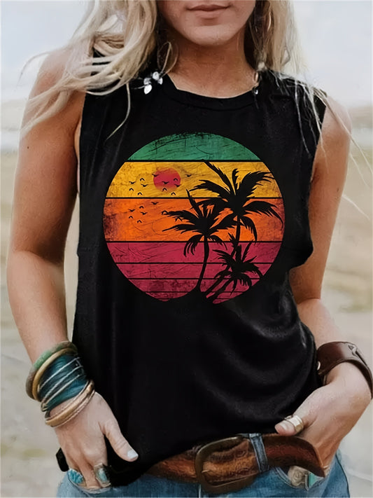 Modebevidst printet T-shirt uden ærmer til kvinder