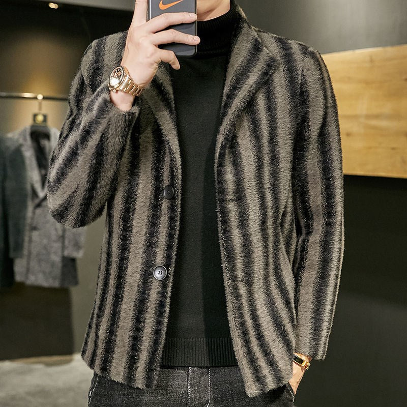 Gold Mink Woolen Coat Men's New Stand-up Collar Windbreaker