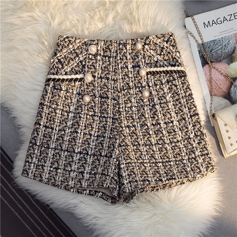 High Waist Slimming Tweed A-line Shorts