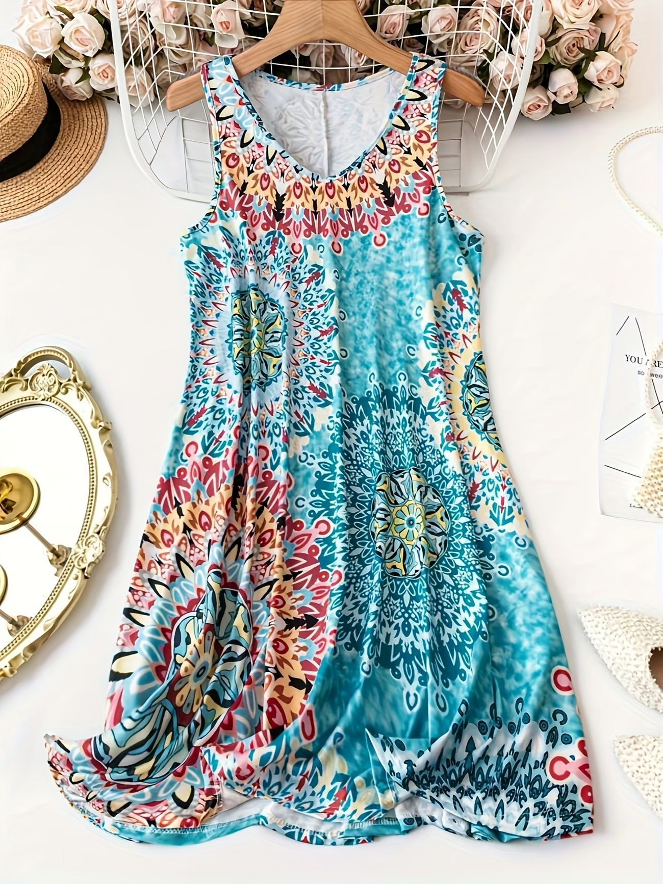 Women's Fashion Printed V-neck Sleeveless Dress
