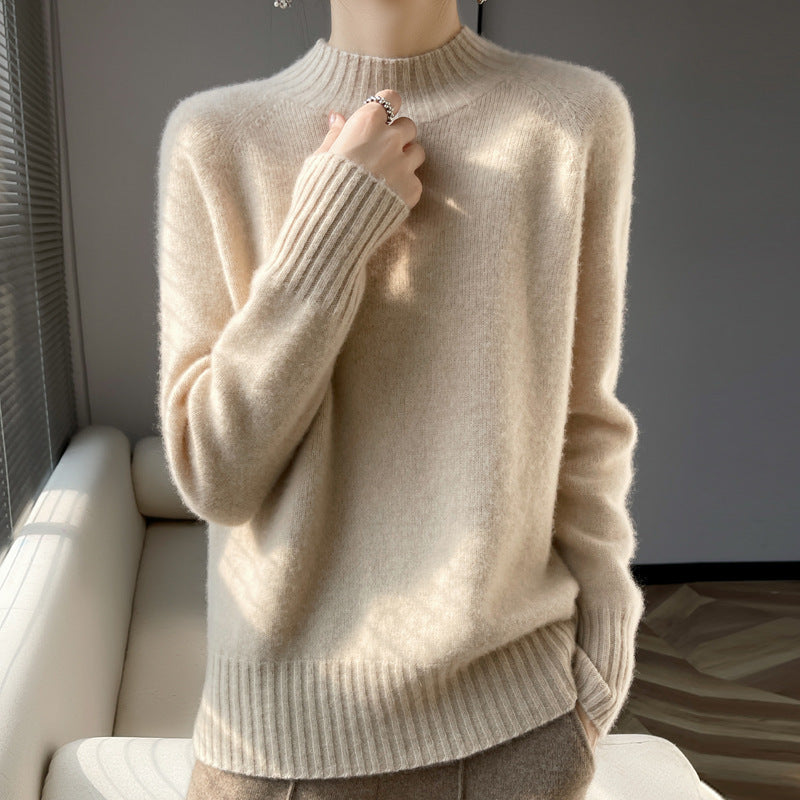 Pullover Half Turtleneck Thick Loose Wool Knitted Sweater