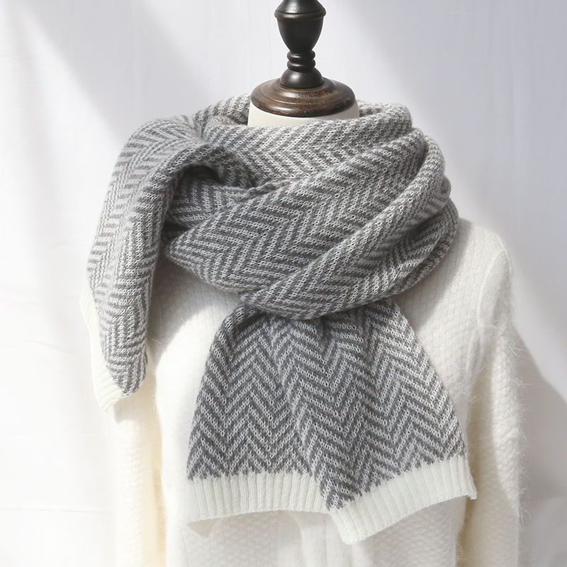 Faux Cashmere Contrast Herringbone Knit Scarf