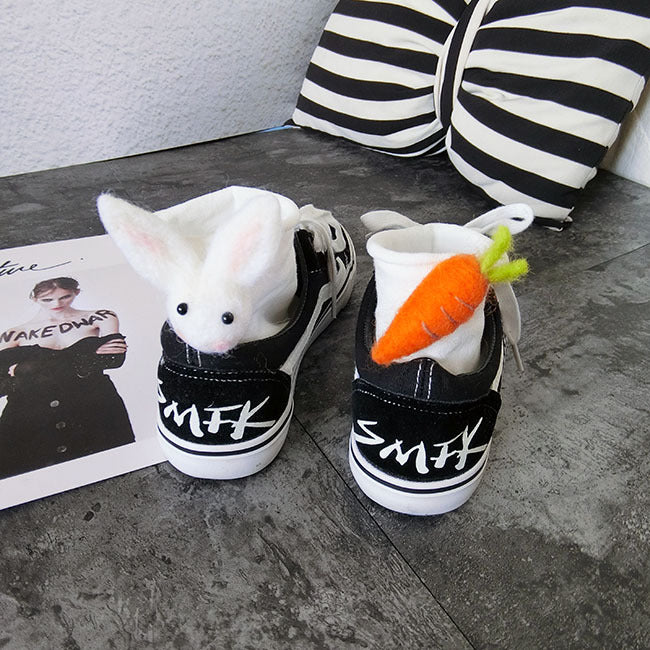 Personalized Rabbit Carrot Asymmetric Wool Felt Socks