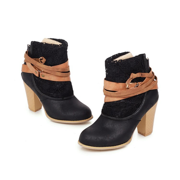 New Style All-match Casual Belt Decoration Thick Heel High Heel Large Size Short Tube Female Boots