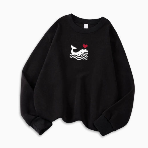 Afslappet sweatshirt til kvinder med print, hyggelig hættetrøje til efteråret, blød uldblanding