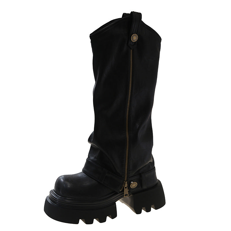Thick Bottom Below The Knee Long Boots Female High Pants