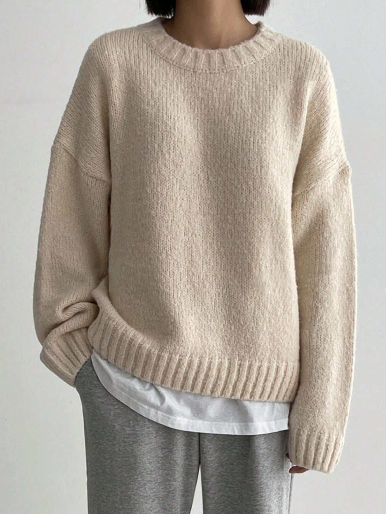 Versatile Round Neck Thickened Solid Color Sweater Pullover Long Sleeve