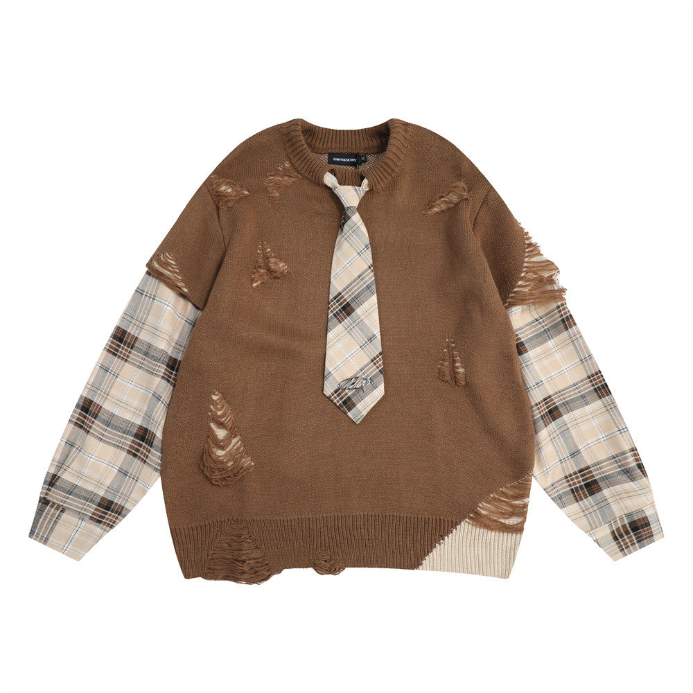 Stitching Fake Two-piece Round Neck Sweater