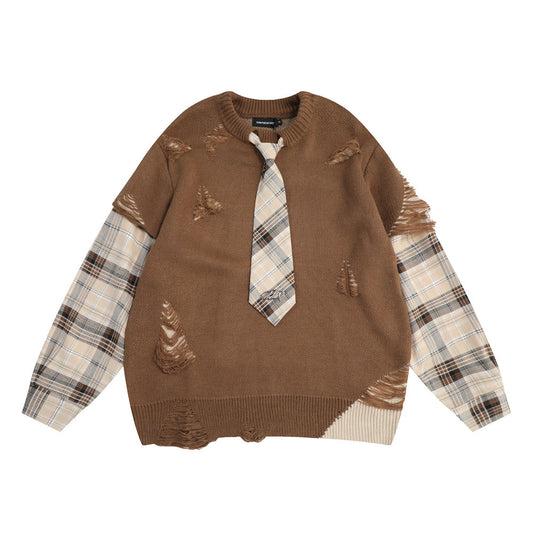Stitching Fake Two-piece Round Neck Sweater
