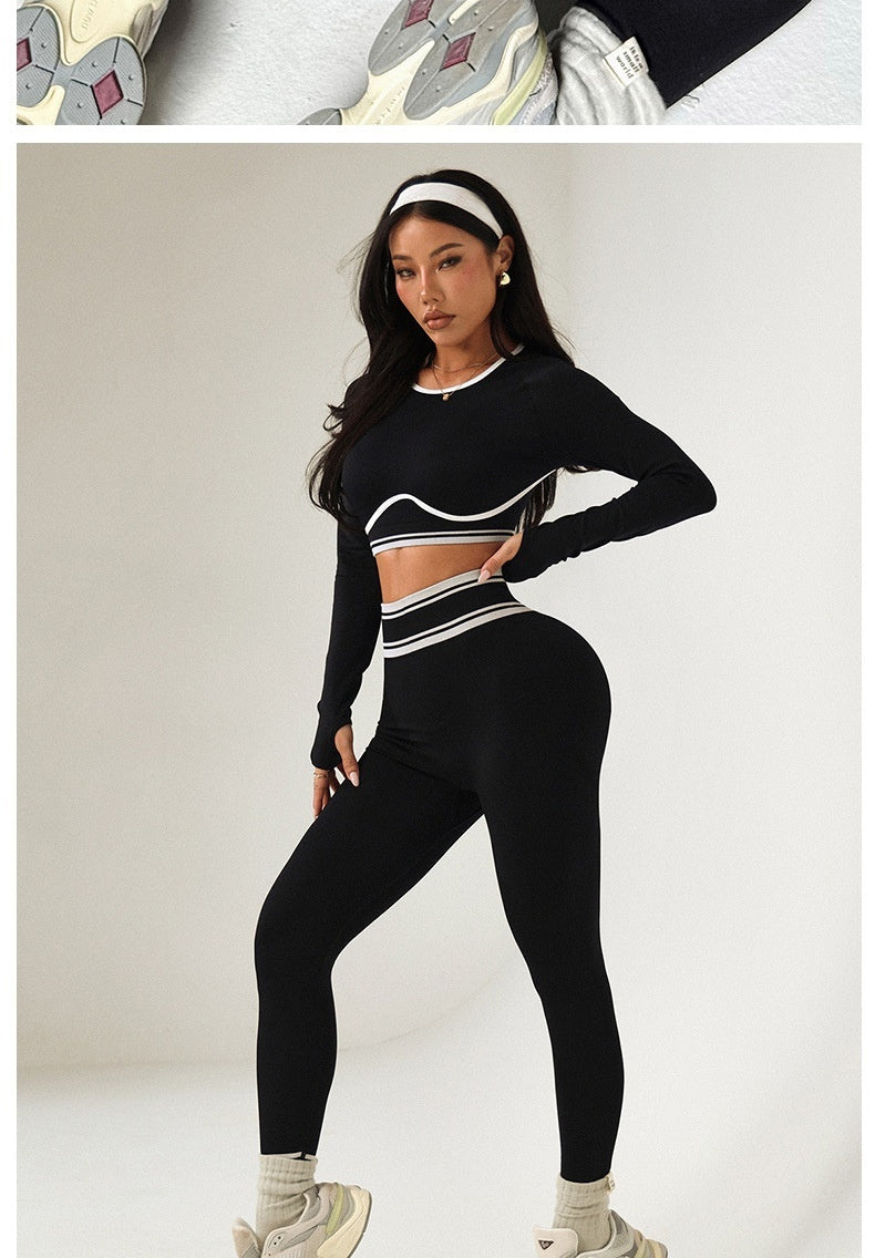 Womens AutumnWinter Crew-Neck Long-Sleeve Outdoor Sports Fitness And Yoga Set From Europe And The US