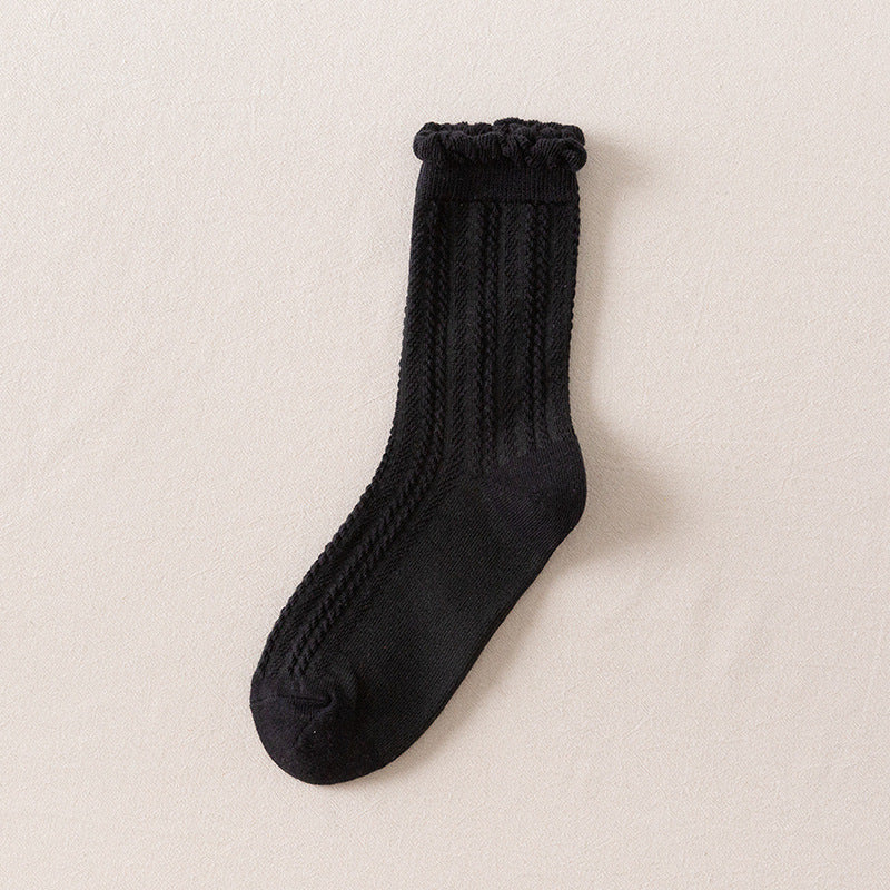 Autumn Japanese Solid Color Ins Lace Bubble Cotton Breathable Mid-calf Socks